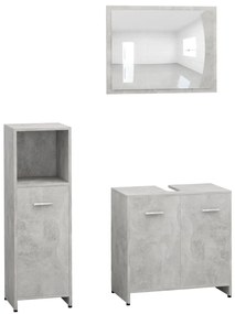Set mobilier baie, 3 piese, gri beton, PAL Gri beton, 1
