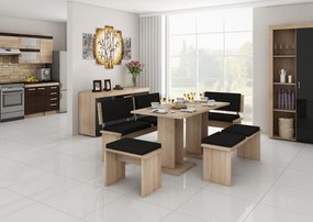 Set masă scaune pentru sufragerie Benito mare (stejar sonoma + negru) (pentru 6 persoane). 1006541