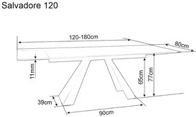 Masa extensibila Salvadore Ceramic II CORSO GREY/negru mat L120-180 cm