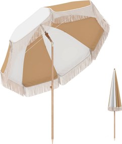 Outsunny Umbrelă de plajă cu franjuri Ø175 cm Umbrelă pentru terasă exterioară cu înălțime reglabilă Înclinare 30° Alb și Bej | Aosom Romania