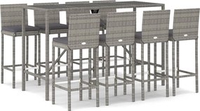 vidaXL Set mobilier bar de grădină, cu perne, 9 piese, gri, poliratan