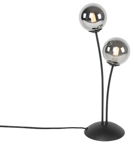 Lampa de masă modernă neagră cu 2 lumini cu sticlă fumurie - Atena