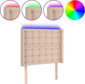 vidaXL Tăblie de pat cu LED cappuccino 93x16x118/128cm piele ecologică