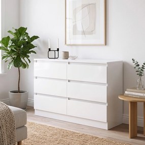 HOMCOM Comodă cu Sertare 6 Sertare Modernă cu Mânere Integrate Ascunse, Economisire Spațiu, PAL, 100x35x69 cm, Alb | Aosom Romania