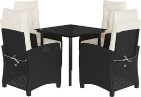 vidaXL Set mobilier de grădină cu perne, 5 piese, negru, poliratan