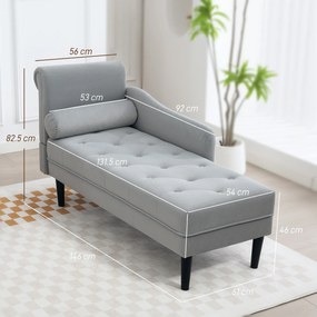 HOMCOM Canapea Chaise Longue cu tapițerie cu efect de catifea, gri | Aosom Romania