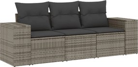 vidaXL Set canapea de grădină cu perne, 3 piese, gri, poliratan