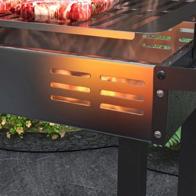 Outsunny BBQ Rotisserie Grill Charcoal Split Roaster for Chicken Turkey 3-Level Grill Grate, Storage Shelves, Stainless Steel | Aosom Romania