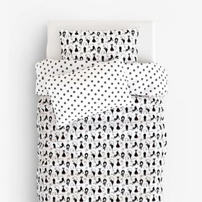 Goldea lenjerie de pat pentru copii din 100% bumbac - pisici negre pe alb 140 x 200 și 50 x 70 cm
