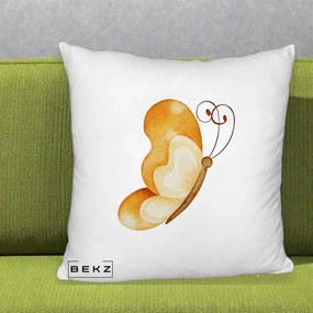 Perna Decorativa Fluture Acuarela Auriu, 40x40 cm, Alb Pufos, Husa Detasabila, Perna Inclusa, BEKZ®