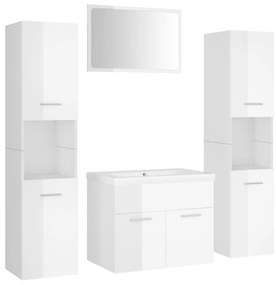 3071231 vidaXL Set mobilier de baie, alb extralucios, lemn prelucrat