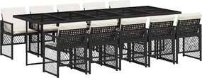 vidaXL Set mobilier de exterior cu perne, 11 piese, negru, poliratan