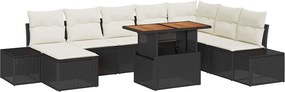 vidaXL Set de canapele pentru grădină 9 pcs Negru Rattan poli