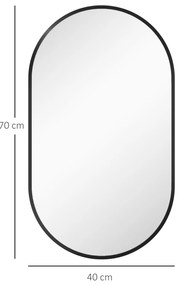 HOMCOM Oglindă ovală murală cu cadru din aluminiu stil minimalist montaj vertical sau orizontal cu 3 cârlige 40 x 70 cm negru | Aosom Romania