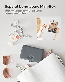 Cutie de bijuterii, Songmics, Gri, 26x18x17 cm