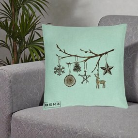 Perna Decorativa Ornamente de Lemn pe Ramura, 40x40 cm, Verde Menta, Husa Detasabila, Perna Inclusa, BEKZ®