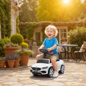 AIYAPLAY Mașină de Călărit pentru Copii 1-3 Ani Convertibilă în Cărucior cu Licență Mercedes, 91x40x83 cm, Alb | Aosom Romania