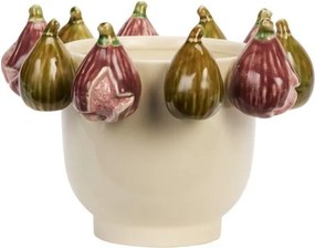 Ghiveci din ceramică stoneware cu smochine sculptate și glazură reactivă, D25×H17 cm, „Fig Pot"