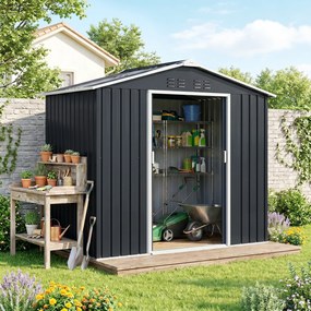 Outsunny Magazie de grădină metalică 2,77 m², 213 x 130 x 185 cm cu fundație, uși culisante, gri închis | Aosom Romania