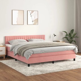 3141442 vidaXL Pat box spring cu saltea, roz, 180x200 cm, catifea