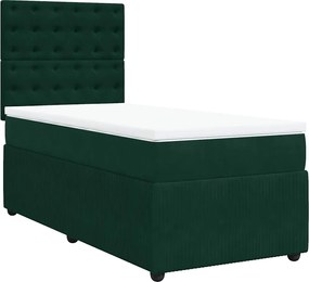 vidaXL Pat box spring cu saltea, verde închis, 90x200 cm, catifea