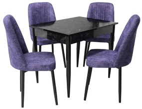 Set masă fixă Deco Negru Marmorat cu 4 scaune Artemis Mov