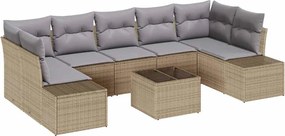 vidaXL Set de canapele pentru grădină cu pernă 8 pcs Bej poliratan