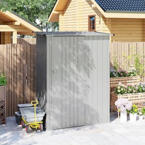 Outsunny Șopron de Grădină 1,07m² din Oțel Galvanizat, Depozit pentru Unelte cu Ușă Blocabilă și Acoperiș Înclinat, 142x86x189 cm, Argintiu | Aosom Romania