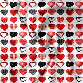 Lenjerie de pat din microfibra alba, HEARTS RED AND BLACK