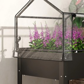 Outsunny Jardinieră cu acoperiș de seră, cutie ridicată pentru plante cu orificii de drenaj, 60 x 60 x 120 cm, Negru | Aosom Romania