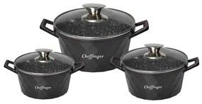 Set de 3 Cratite Cheffinger cu Capac si Acoperire de Marmura Anti-lipire