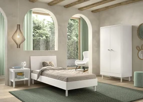 Set Mobilier Camera Copii Forrest Beech, Pat 90x200 cm, Dulap cu 2 Uși și Noptieră, din Lemn de Fag Lăcuit Alb – Vipack