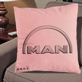 Perna Personalizata cu emblema MAN, 40x40 cm, Roz, Husa Detasabila, Perna Inclusa, BEKZ®