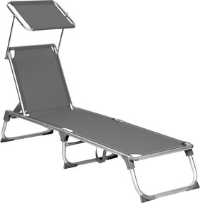 Șezlong de grădină MALIBU cu copertină reglabilă, 193x55x31 cm, gri SongmicsHome