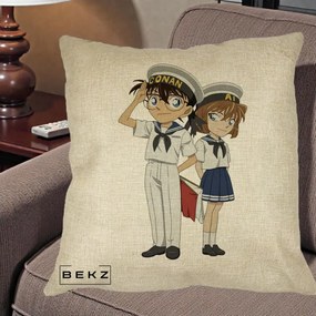 Perna Personalizata Detective Conan Conan si Ai Sailor, 40x40 cm, Crem, Husa Detasabila, Perna Inclusa, BEKZ®