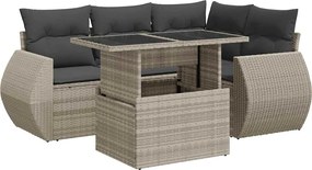 vidaXL Set canapele de grădină cu perne, 5 piese gri deschis poliratan