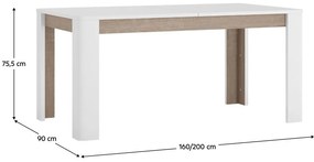 Masă de sufragerie Lynatut Typ 75 (alb ultralucios + stejar sonoma trufă închis) (pentru 6-8 persoane). 1075521