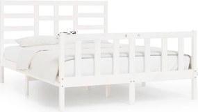 vidaXL Cadru de pat fără saltea, alb, 140x200 cm, lemn masiv pin
