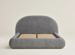 Pat matrimonial gri tapițat cu spațiu de depozitare cu somieră 180x200 cm Maumere – Maison de Rêve