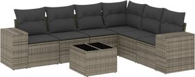 vidaXL Set canapele de grădină, 7 piese, cu perne, gri, poliratan