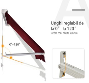 Outsunny Copertina de Soare care se Ruleaza 180×70cm cu Unghi 0-120°, Copertina Verticala de Exterior din Aluminiu si Poliester Anti UV, Rosu