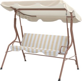 Outsunny Balansoar de grădină 3 locuri Acoperiș impermeabil Reglabil Perne șezut spătar maro, crem cu dungi | Aosom Romania