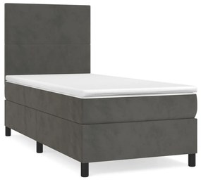 3142882 vidaXL Pat box spring cu saltea, gri închis, 90x200 cm, catifea