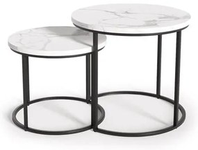 Set 2 buc. masă de cafea metalică Owen (Marmură albă + Negru). 1049075