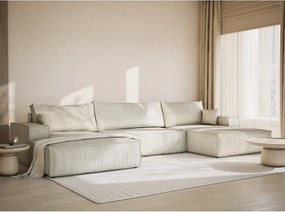 Colțar crem extensibil/cu spațiu de depozitare cu tapițerie din chenille (în formă de "U") Kyoto – Maison de Rêve