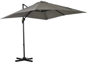 Outsunny Umbrelă de Grădină cu Manivelă, Rotire la 360° și Copertină Reglabilă pe 5 Niveluri, 2.5x2.5 m, Gri Deschis | Aosom Romania