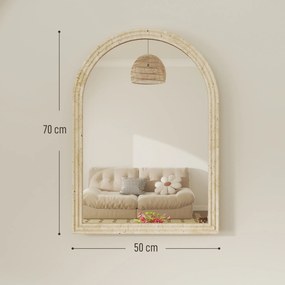 HOMCOM Oglindă de Perete în Arc cu Margine Canelată și Cârlige, Oglindă Modernă din Sticlă și Polistiren, 50x2x70 cm, Bej | Aosom Romania