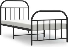 vidaXL Cadru pat metalic cu tăblii de cap/picioare, negru, 90x190 cm