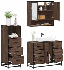 vidaXL Set mobilier de baie, 3 piese, stejar maro, lemn prelucrat