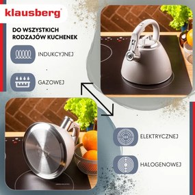 Fierbător fluierător Klausberg KB 7953, 2.5 l, Oțel inoxidabil, Mâner termoizolant, Inducție, Bej